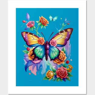 ROSES AND BUTTERFLY Posters and Art